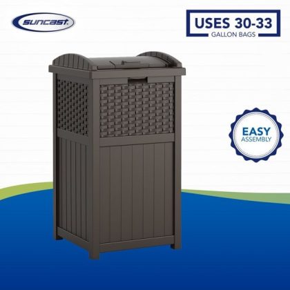 Suncast GHW1732 Trashcan Hideaway Outdoor 33 Gallon Garbage Waste Bin, Brown