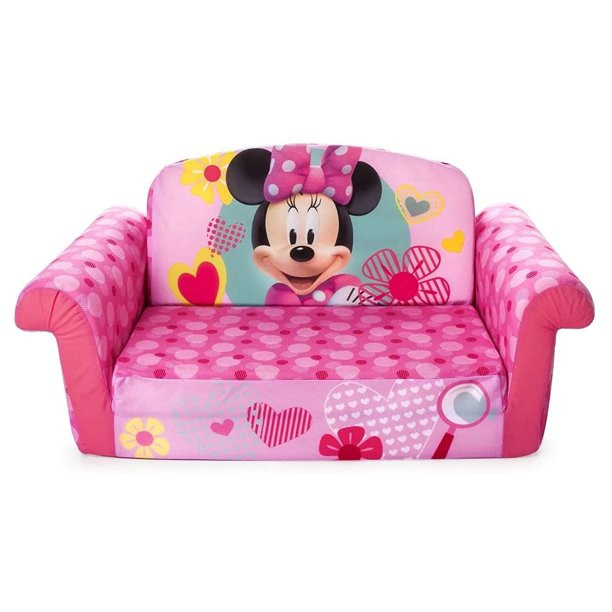 Marshmallow Furniture 2-in-1 Kids Flip Open Sofa Furniture Couch, Minnie Mouse