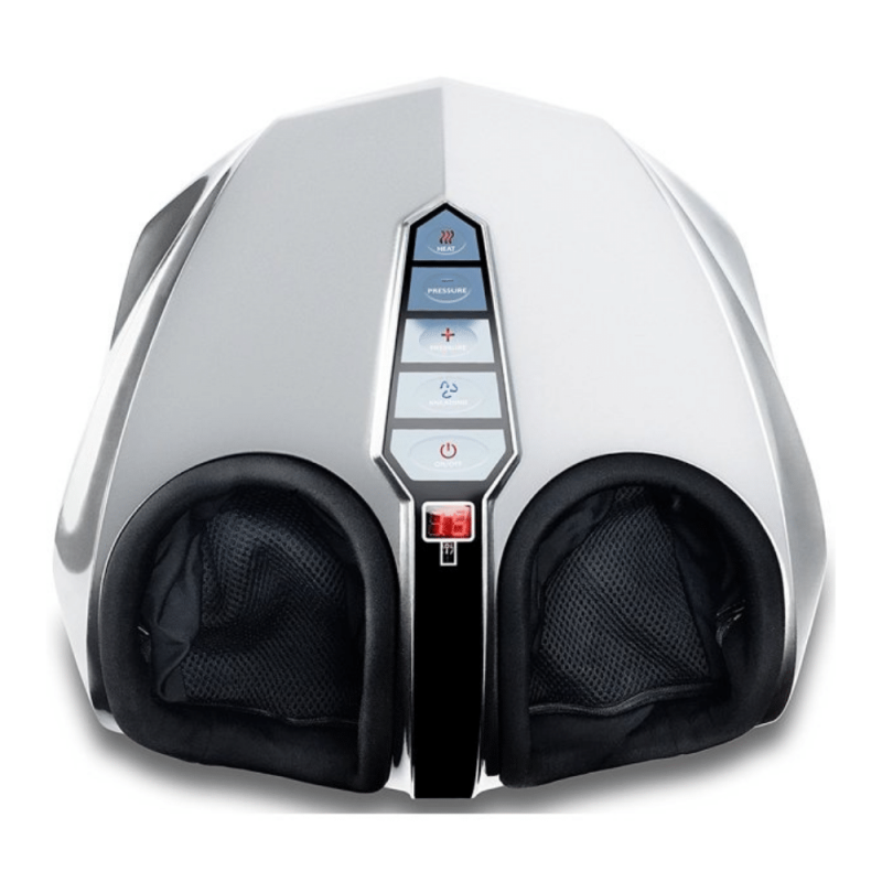 Miko Shiatsu Foot Massager Machine Kneading and Rolling with Heat and Pressure Settings, Silver, Includes 2 Remotes