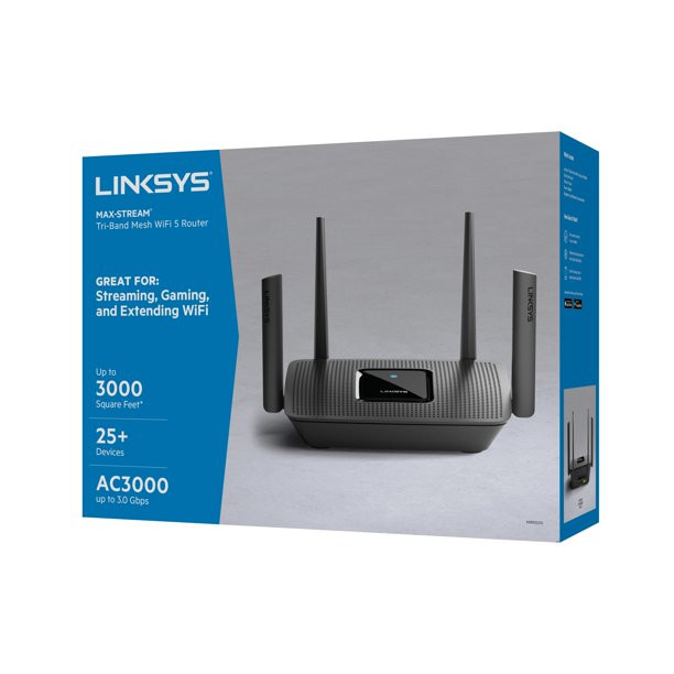Linksys Max Stream AC3000 Tri-Band Mesh Wi-Fi 5 Router, Black