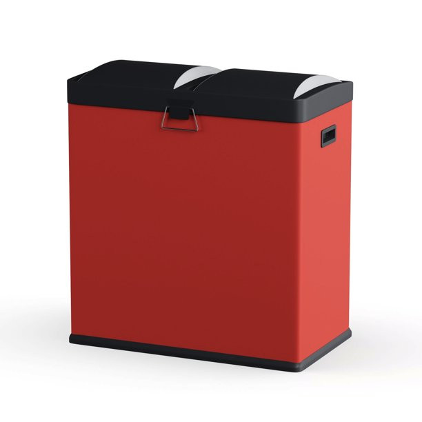 Step N' Sort 2 Compartment Kitchen Garbage Can & Recycling Bin, Red, 16 gal