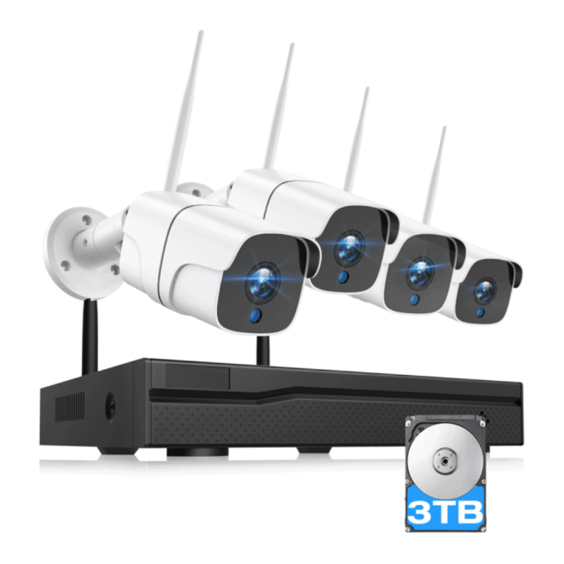 Toguard 4 Pcs Wireless Security Camera System, 3TB Hard Drive Pre-Installed, HD 1080P, IP Bullet Camera 8CH NVR System