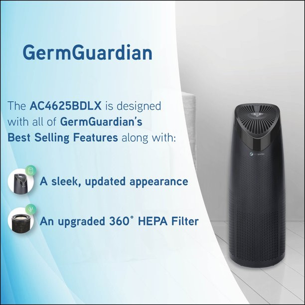 GermGuardian Air Purifier 4-in-1 With HEPA Filter, 22-Inch Tower, Black