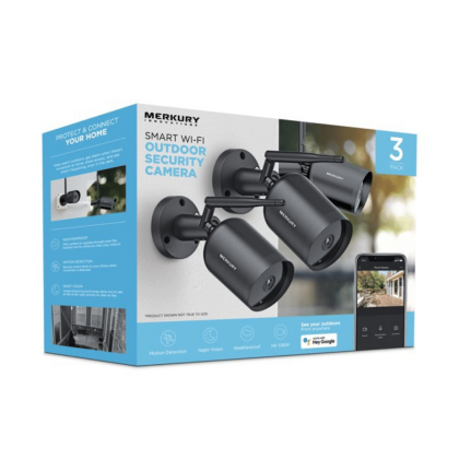 Merkury Innovations Smart Outdoor Camera, 1080p, Weather Resistant, Night Vision with Voice Control (3 Pack)