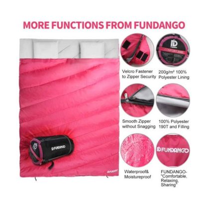Fundango 3-In-1 Queen Size Double Sleeping Bag With 2 Pillows For Adult, Pink