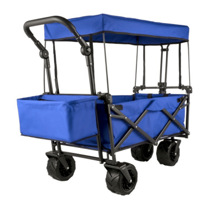 Vevor Collapsible Wagon Cart Blue, Portable Folding Wagon Cart Removable Canopy 600D Oxford Cloth
