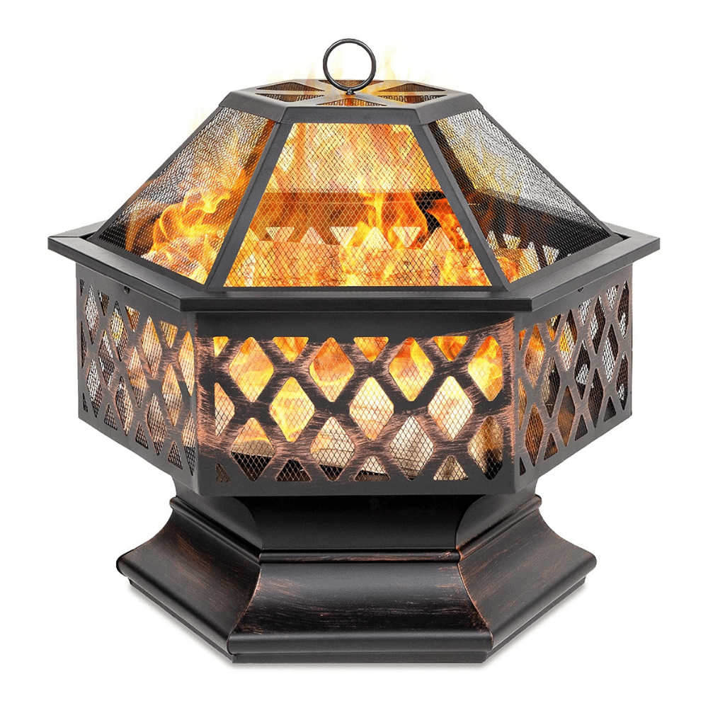 Best Choice Products 24-Inch Hex-Shaped Steel Fire Pit with Flame-Retardant Mesh Lid