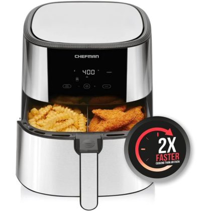 Chefman Turbo Fry Stainless Steel Air Fryer with Basket Divider, 8-Quart