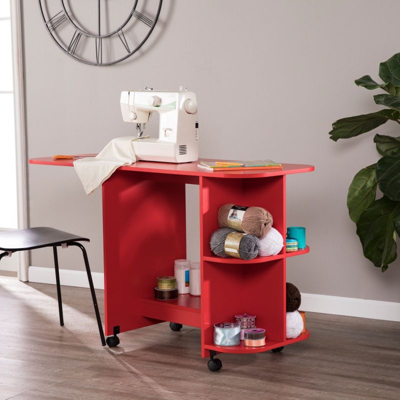 BrylaneHome Expandable Rolling Sewing Table/Craft Station, Red