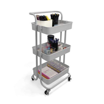 HDS Trading Corp Home Basics 3 Tier Steel Rolling Utility Cart With 2 Locking Wheels