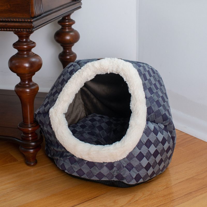 Armarkat Cuddle Cave Cat Dog Bed, Blue Checkered