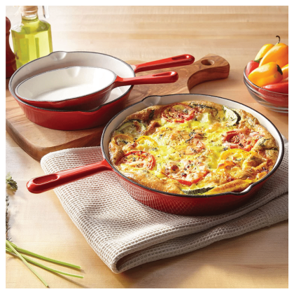 BrylaneHome 3 Piece Cast Iron Enameled Skillet Set Cookware, Red