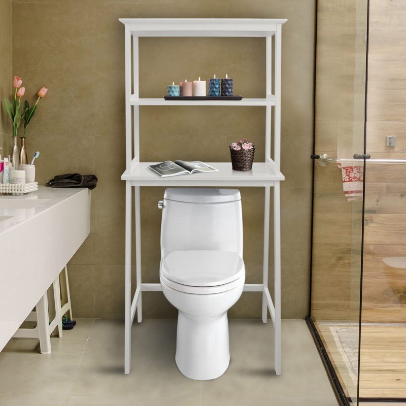 Casual Home Spacesaver 100% Solid Wood Over The Toilet Rack with Shelves, White