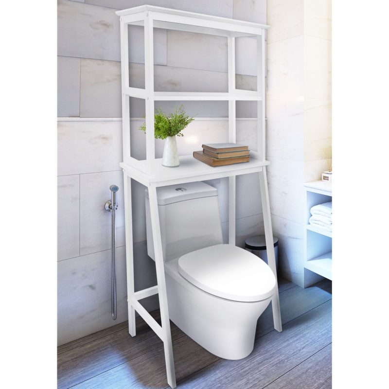 Casual Home Spacesaver 100% Solid Wood Over The Toilet Rack with Shelves, White