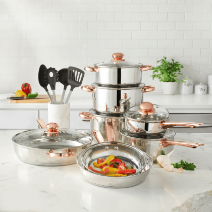 BrylaneHome 18-Pc. Copper Accent Stainless Set