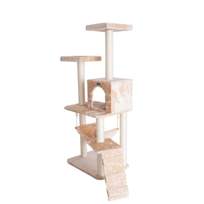Armarkat 57" Cat Tree In Beige With Perches, RunnIng Ramp, Condo And Hammock