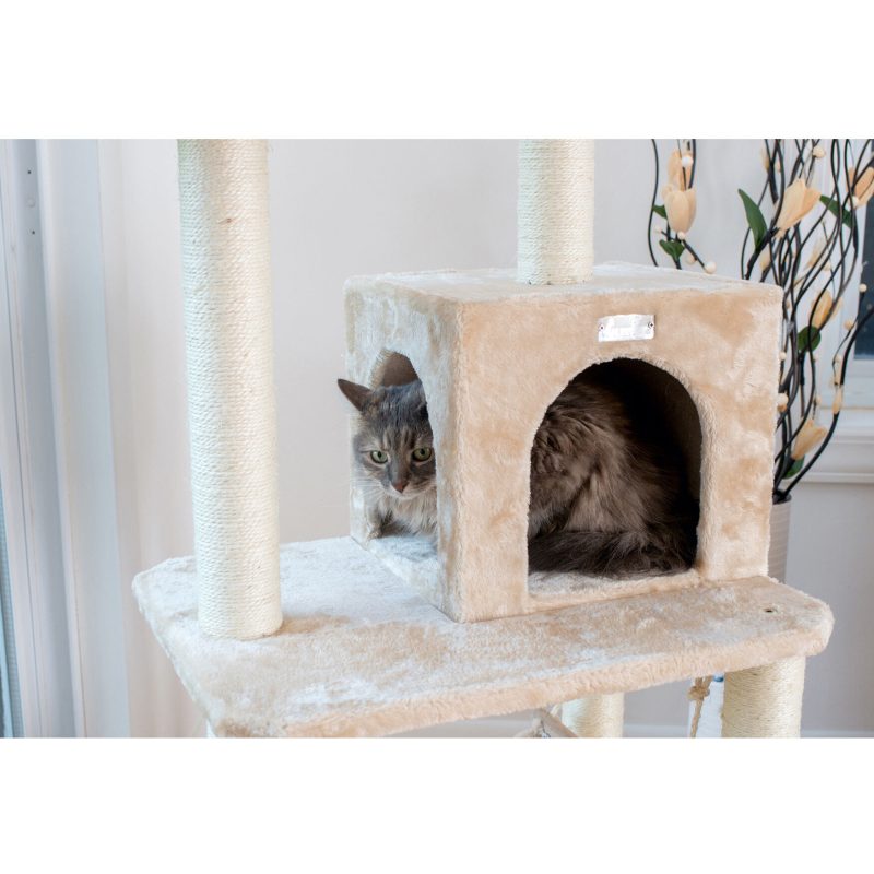 Armarkat 57" Cat Tree In Beige With Perches, RunnIng Ramp, Condo And Hammock