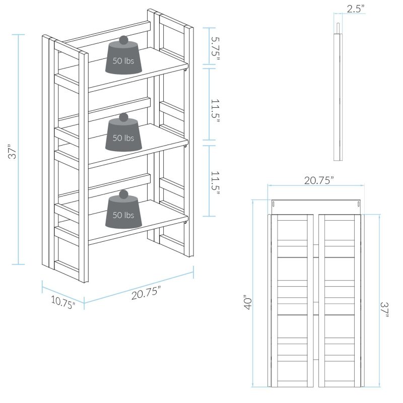 Casual Home 3-Shelf Folding Student Bookcase 20.75-Inch Wide-Natural