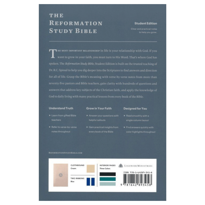 ESV Reformation Study Bible, Student Edition--Cream Clothbound Hardcover