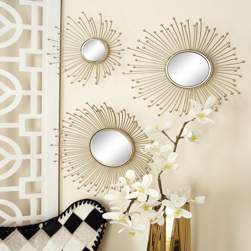 Quinn Living Set Of 3 Gold Metal Glam Wall Mirror