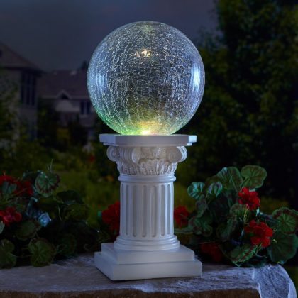 BrylaneHome Color-Changing Crackle Glass Ball On Column
