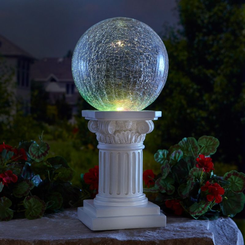 BrylaneHome Color-Changing Crackle Glass Ball On Column