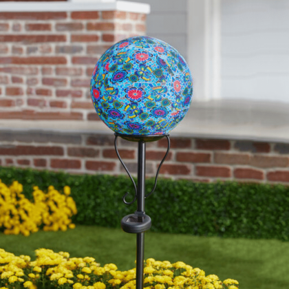 BrylaneHome Pre-Lit Mosaic Garden Orb with Stand