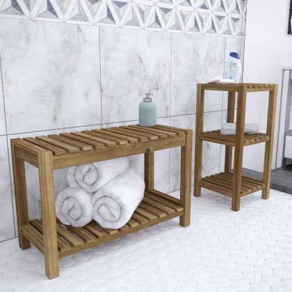 Southern Enterprise Jambira Solid Wood Bath Storage Set, 2Pcs