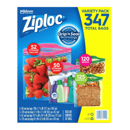 Ziploc Bags 52 Gallon, 50 Quart, 120 Snack, 125 Sandwich (347 ct.)
