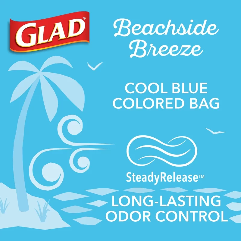 Glad ForceFlexPlus Tall Kitchen Drawstring Light Blue Trash Bags, Febreze Beachside Breeze (13 gal., 120 ct.)