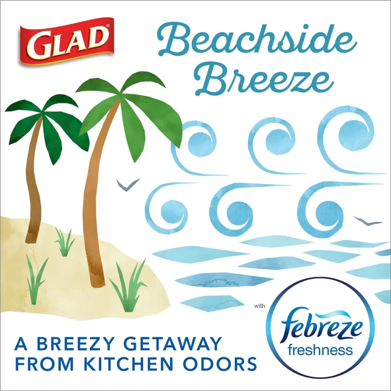 Glad ForceFlexPlus Tall Kitchen Drawstring Light Blue Trash Bags, Febreze Beachside Breeze (13 gal., 120 ct.)