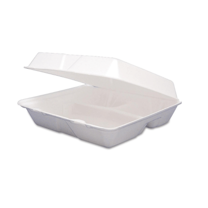 Dart Foam Hinged Lid Containers, 3-Compartment, White (200 ct.)
