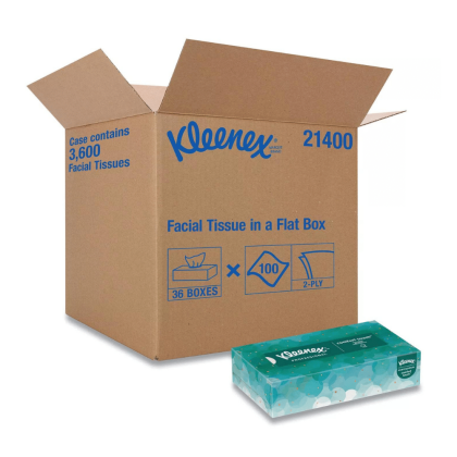 Kleenex White Facial Tissue, 2-Ply, White, Pop-Up Box (100 Sheets/Box, 36 Boxes)