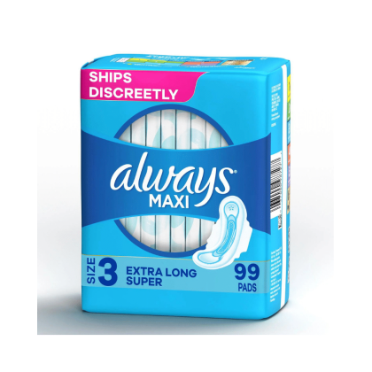 Always Maxi My Fit Extra Long Super Pads With Wings, Unscented, Size 3 (99 ct.)