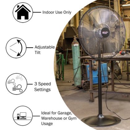Comfort Zone CZHVP30 30-Inch 3-Speed High-Velocity Industrial Pedestal Fan with Adjustable Height