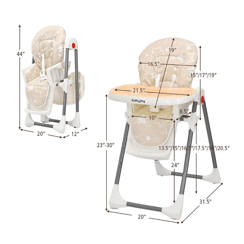 Costway Babyjoy Folding Baby High Chair Dining Chair with 6-Level Height Adjustment, Beige