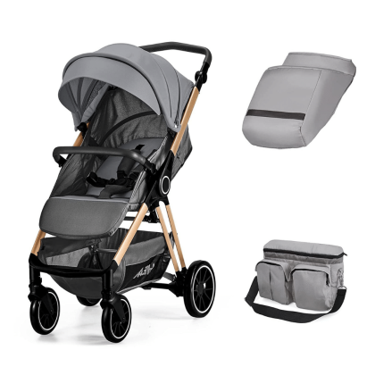 Heao 2-in-1 Compact Travel Stroller with Mom Bag, Pushchair with Foot Cover, Extra Large Storage, Grey