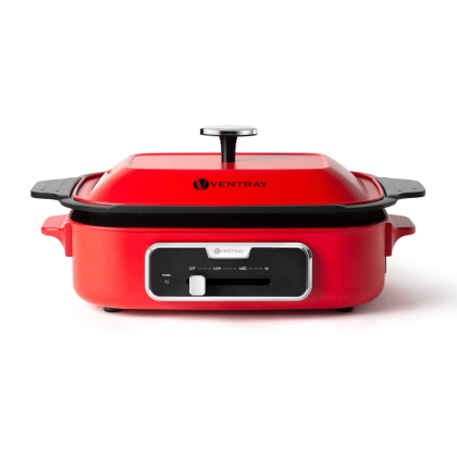 Ventray 1200W Electric Smokeless Table-top Cooking Griddle Hot Plate with Interchangeable Nonstick Pan, Red