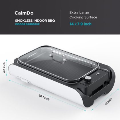 CalmDo CD-GR001 1000W Smokeless Electric Grill with Non-stick Removable Grill, Detachable Oil Collection Pan
