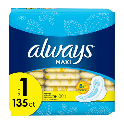 Always Maxi My Fit Regular Pads With Wings, Unscented, Size 1 (135 ct.)