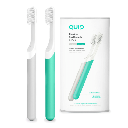 Quip Electric Toothbrush, Green Plastic + Gray Plastic (2 pk.)