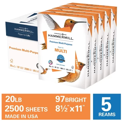 Hammermill Premium Multipurpose Paper, 97 Bright, 8 1/2x11 inches, 2,500 Sheets