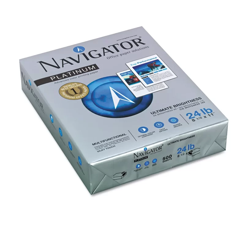 Navigator Platinum Paper, 99 Brightness, 8-1/2 x 11, White, 2500/Carton