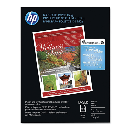 HP Color Laser Brochure Paper, 40lbs, 98 Bright, 8 1/2 x 11, White, 150 Sheets