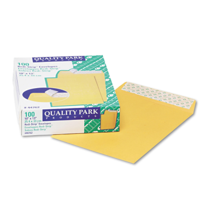 Quality Park Redi Strip Catalog Envelope, 10 x 13, Brown Kraft, 100 Count