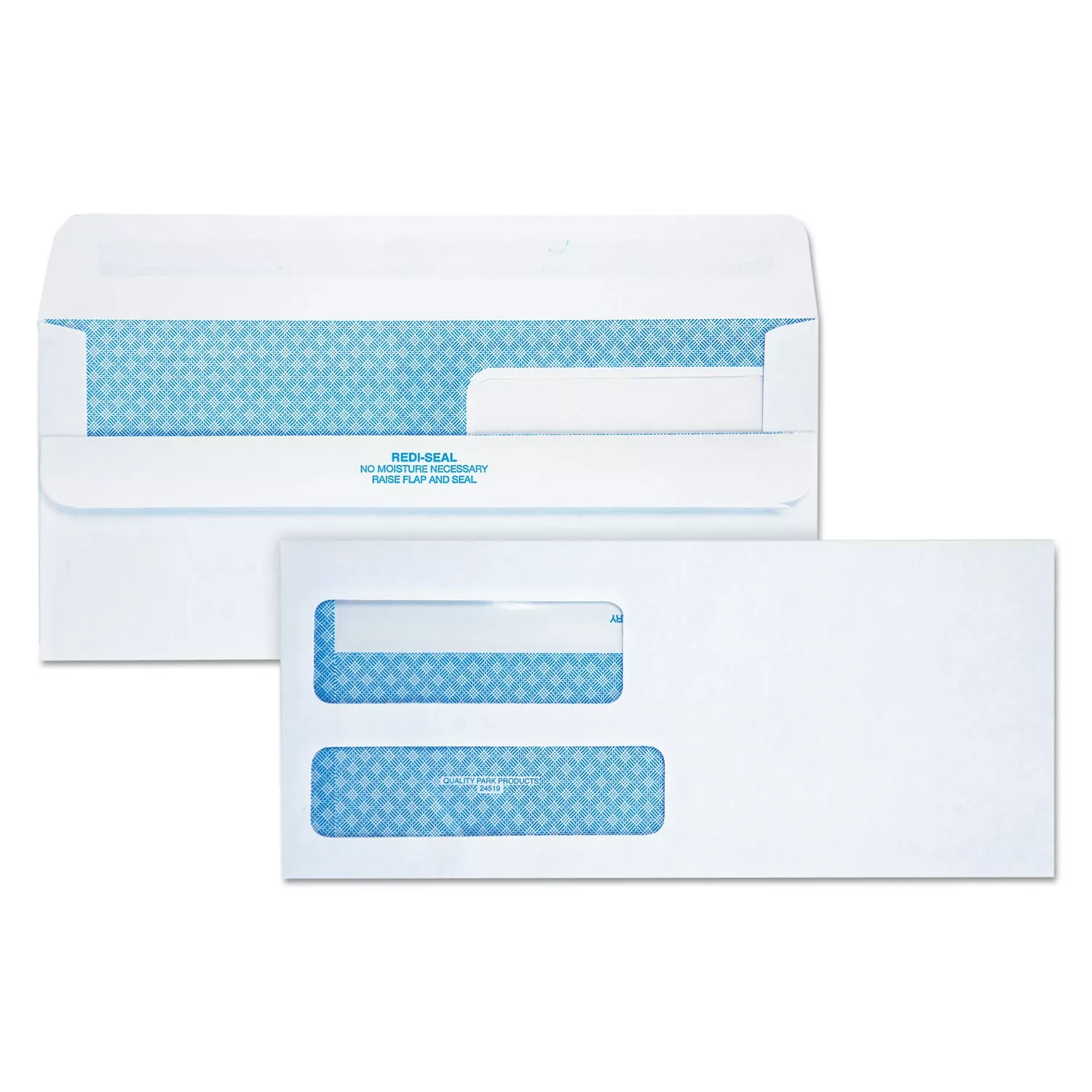 Quality Park Redi-Seal Envelope, Security, #9, Double Window, Contemporary, White, 250/Carton