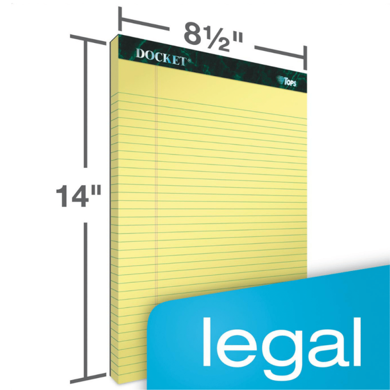 Tops Docket Ruled Perforated Pads, Legal Rule/Size, Canary, 12 50-Sheet Pads/Pack