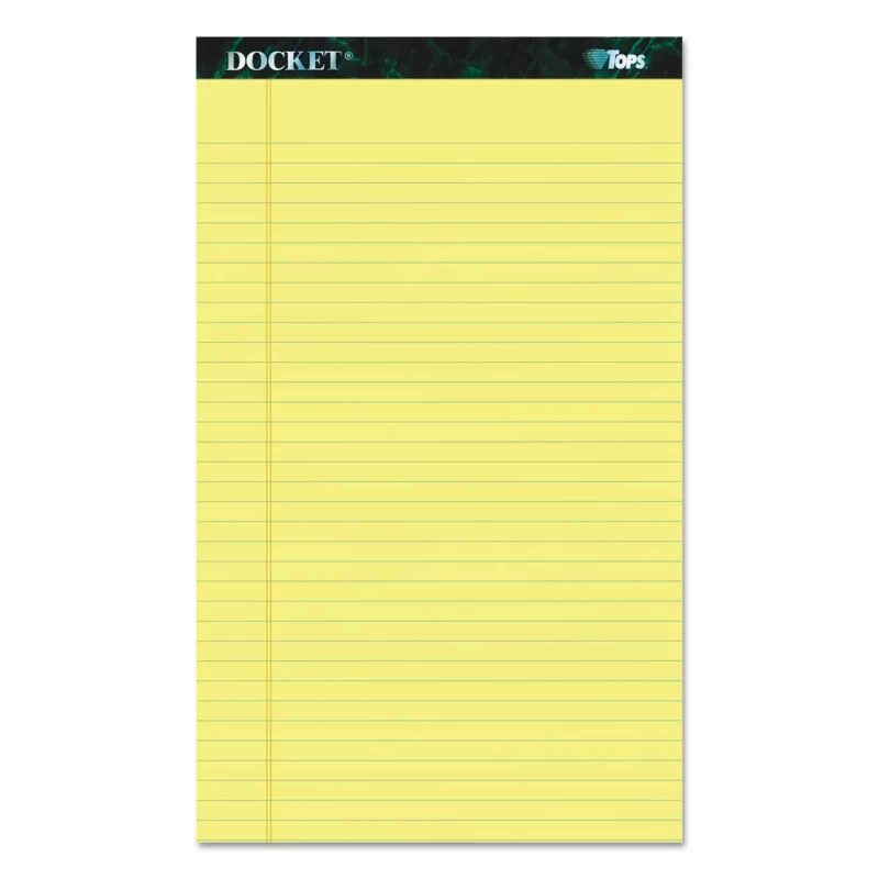 Tops Docket Ruled Perforated Pads, Legal Rule/Size, Canary, 12 50-Sheet Pads/Pack