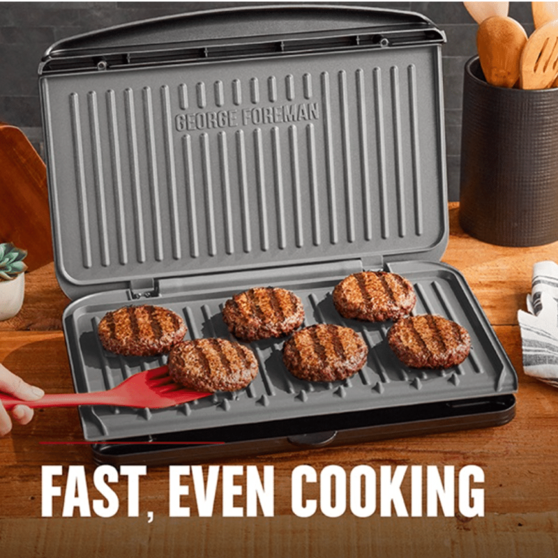 George Foreman GRS120GT 9-Serving Classic Plate Electric Indoor Grill And Panini Press, Gunmetal Grey