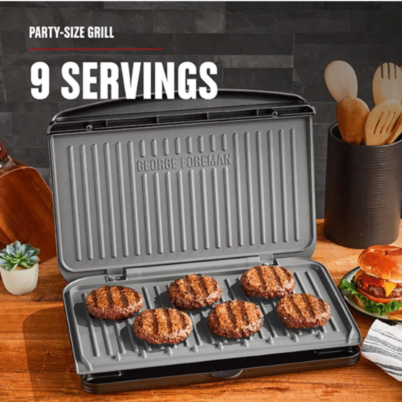 George Foreman GRS120GT 9-Serving Classic Plate Electric Indoor Grill And Panini Press, Gunmetal Grey